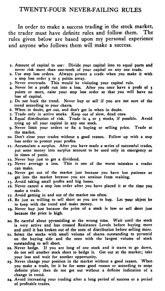 24-never failing rules for trading - W.D. Gann quote from his book 45 years in wall street