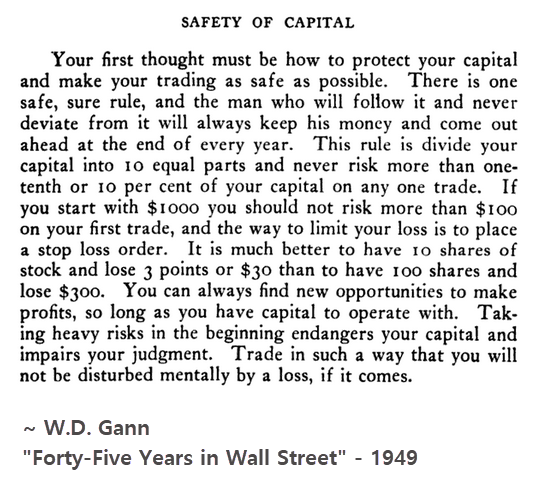 Safety of Capital - W.D. Gann quote from his book 45 years in wall street